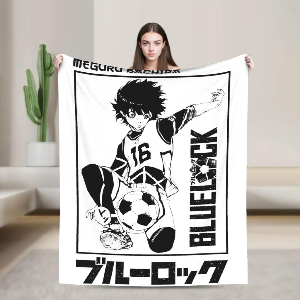 Blue Lock Rin Itoshi Knitted Blanket Meguru Bachira Flannel Throw Blanket Bed Decoration Ultra-Soft Warm Breathable Rug Piece