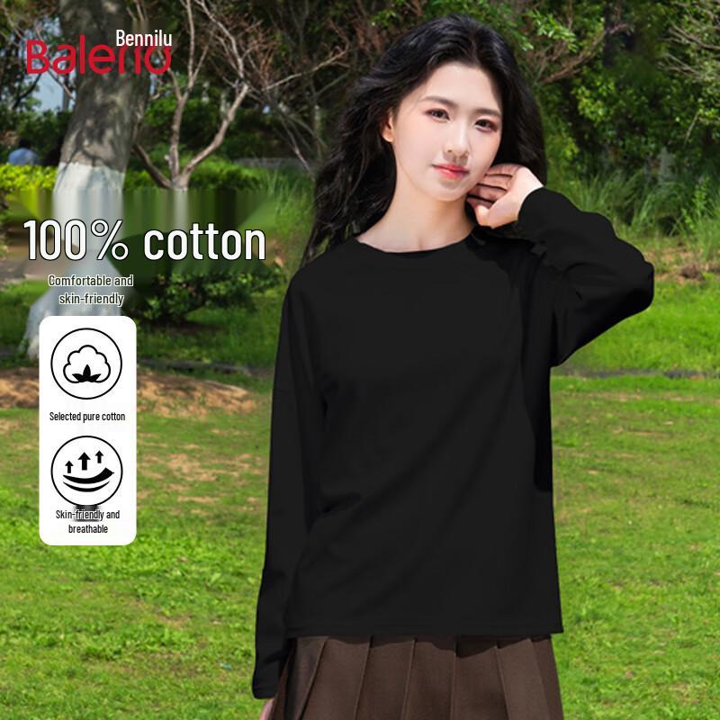 Baleno Women's 2025 New Pure Cotton Long-Sleeve Round Neck T-Shirt