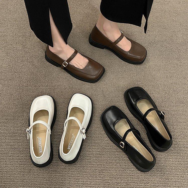 Mary Jane women's shoes 2025 summer new French platform loafers versatile single shoes British style square head small leather shoes