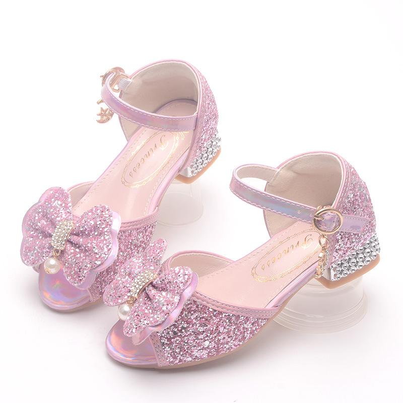 Girls' Chunky Heel Sandals, New Summer Peep-toe Sandals, Little Princess Children's High-heeled Shoes, Performance Shoes for Older Children