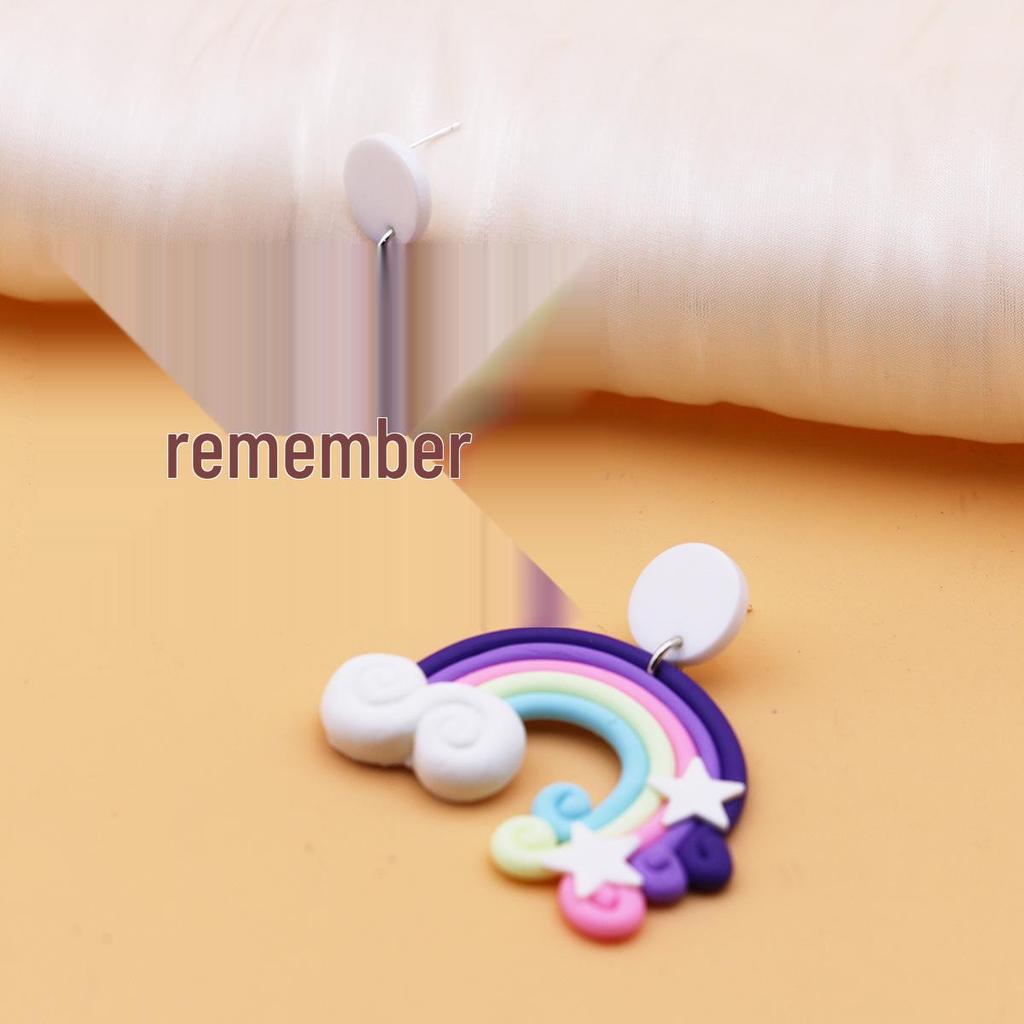 Exaggerated Handmade Rainbow Cloud Earrings - Youthful Summer Studs