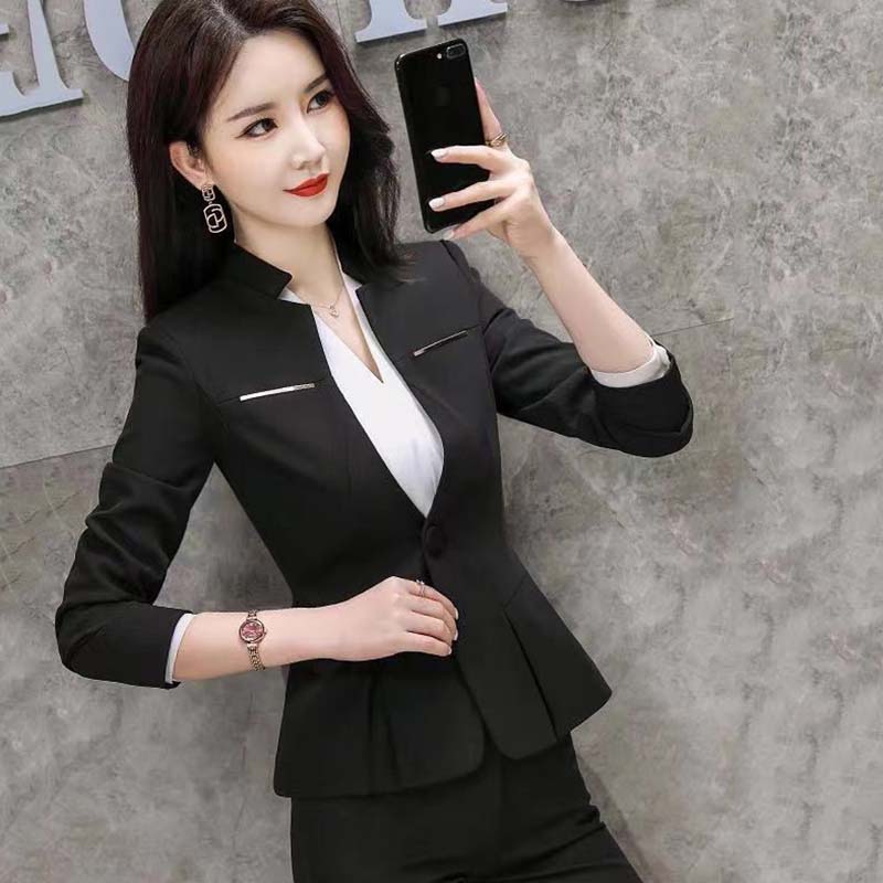 2ks Profesionální sako Oblek Dámský s dlouhým rukávem Oblek Jaro a Podzim Nový temperament Prodejní oblek Oblek Pohovor Formální Pracovní oděv