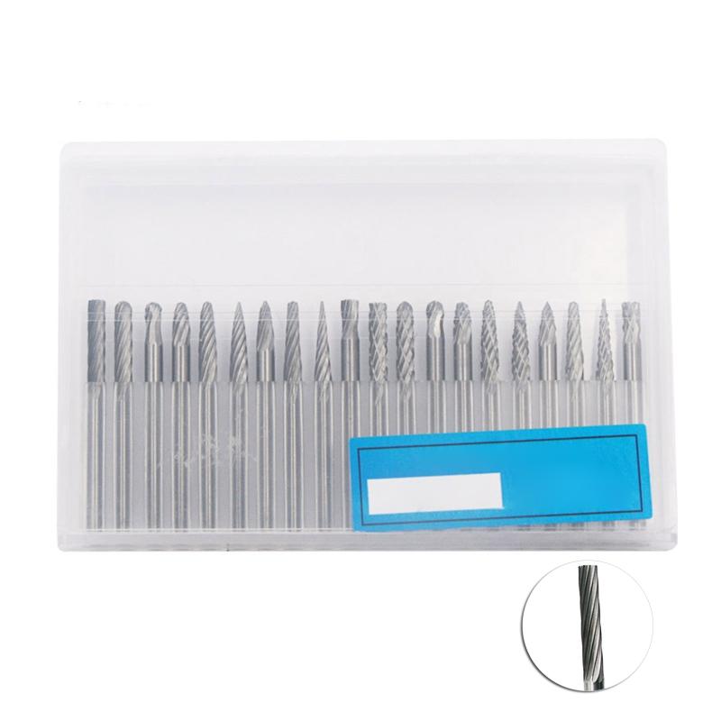 20 Pcs/Set Rotary Burr Set 3mm 1/8'' Shank Tungsten Steel Grinder Bits Engraving Bits Power Tool Accessories for Carving