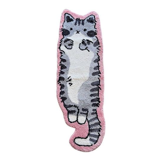 Plush Cat Rug Cute Cartoon Kitten Floor Mat Anti-Slip Soft Bedside Rug for Bedroom Living Room Playroom Kids Room Decor