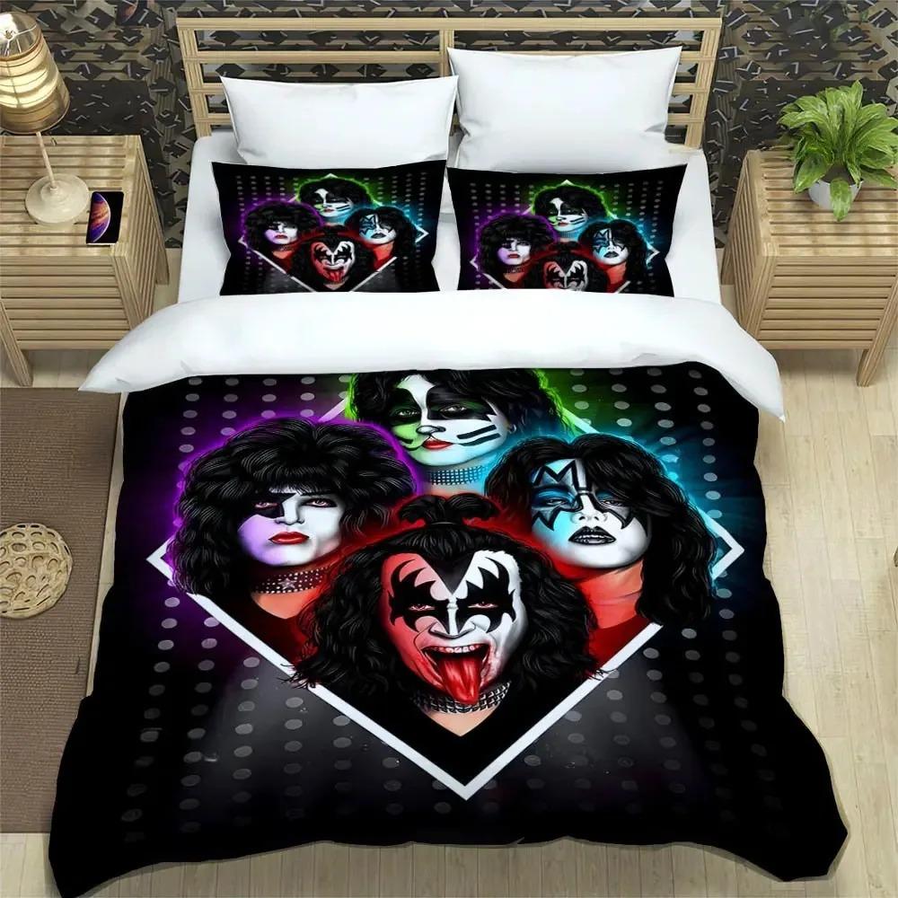 

KISS band Duvet Cover 3D Print Kiss Band Rock Bedding Set All Season Comforter Quilt Cover and Pillowcases Single Double Queen EU Single 135x200cm