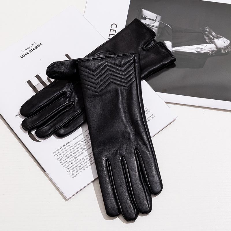 Women's Genuine Leather Winter Warm Gloves for Outdoor Sports, Thickened Matching Apparel Gloves