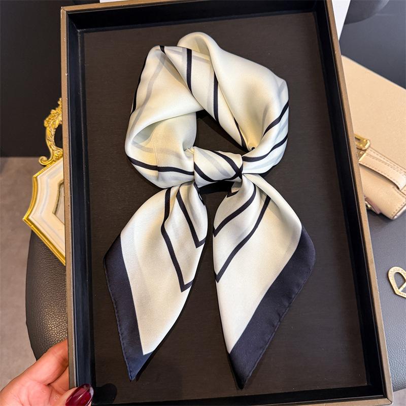 Luxury Stripe Print Designer Simple Scarf Bandana Women Hair Bands Square Scarves Satin Lady Wrap Headband