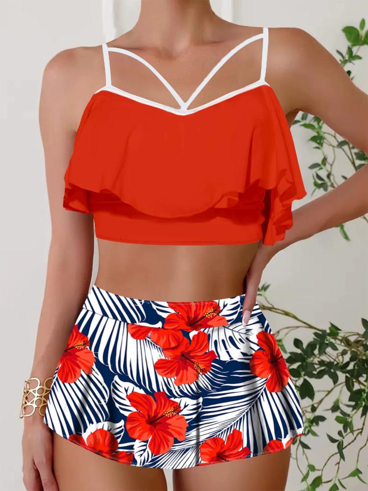 Summer Oil Painting Art Flower Printing Sexy Swimwear Bikini Swimwear Beachwear Vacation Casual Swimwear S-5XL