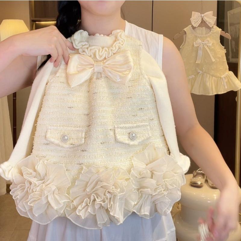 Little Girls Tweed Style Fleece Lined Princess Sleeveless Kids Party Dress