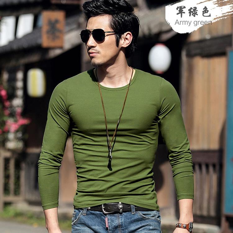 T-shirt da uomo a maniche lunghe, girocollo, auto-coltivazione, tinta unita, slim, personalità, tendenza, abbigliamento da uomo