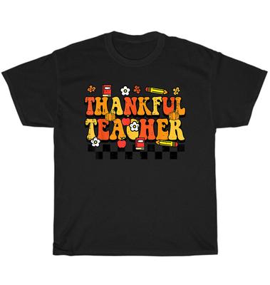 Vintage Thankful Teacher Retro Groovy Thanksgiving Fall T-Shirt Unisex Tee Gift