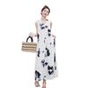 Vintage Printed Streamer V-neck Sleeveless Vest Dress Women's Summer Temperament Loose Skirt Vacation Style Long Dress