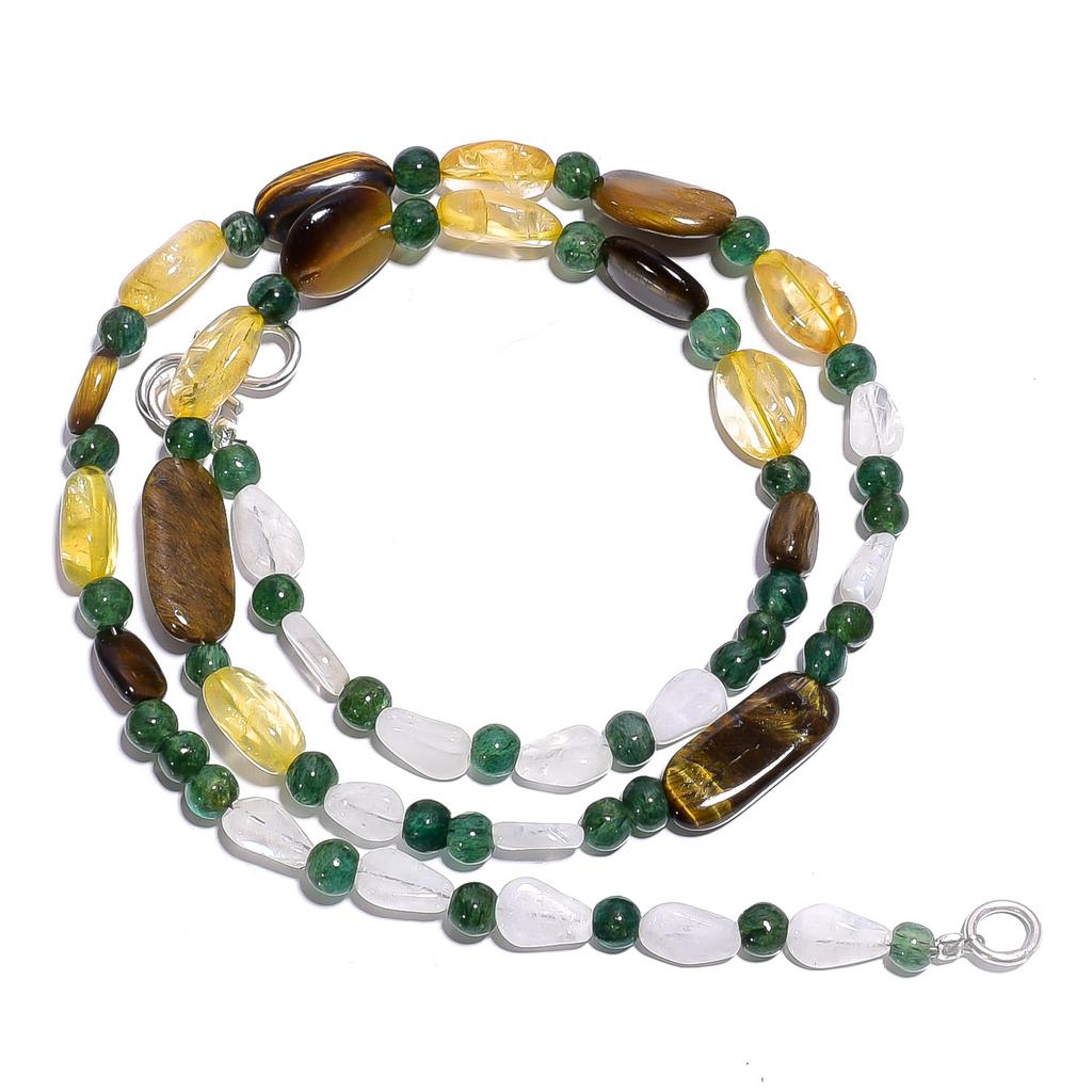 Natural Tiger Eye Moonstone Citrine Gemstone Smooth Beads Necklace 17" UB-4507 UB-4507