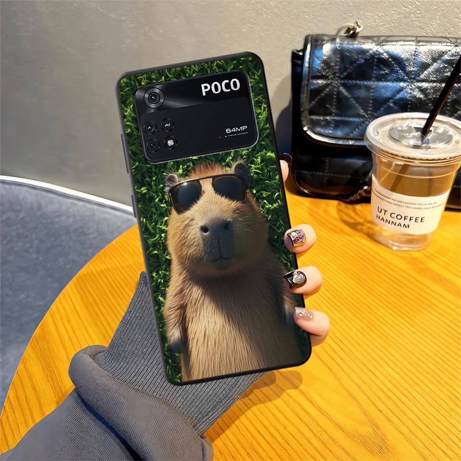 Black Soft Phone Cover Case for Xiaomi Poco C75 C40 C71 C50 F1 C61 X3 X4 X5 X7 Pro M5 F3 M3 M4 M7 Pro Cute Capybara