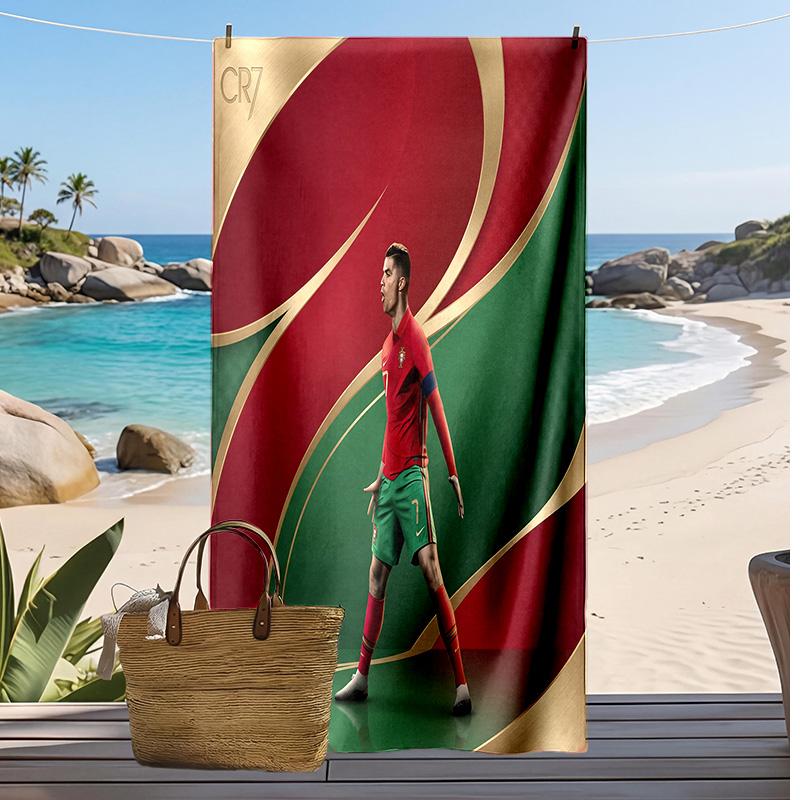 Cristiano Ronaldo Aufdruck Strandtuch Schnelltrocknend Super Saugfähig Weiches Badetuch zum Schwimmen Strand Reisen Fan Souvenir Geschenk