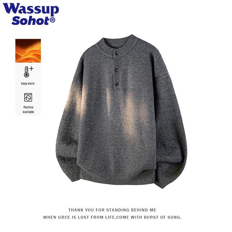 Wassup Sohot Old Money Style Men's Henley Collar Pullover Sweater