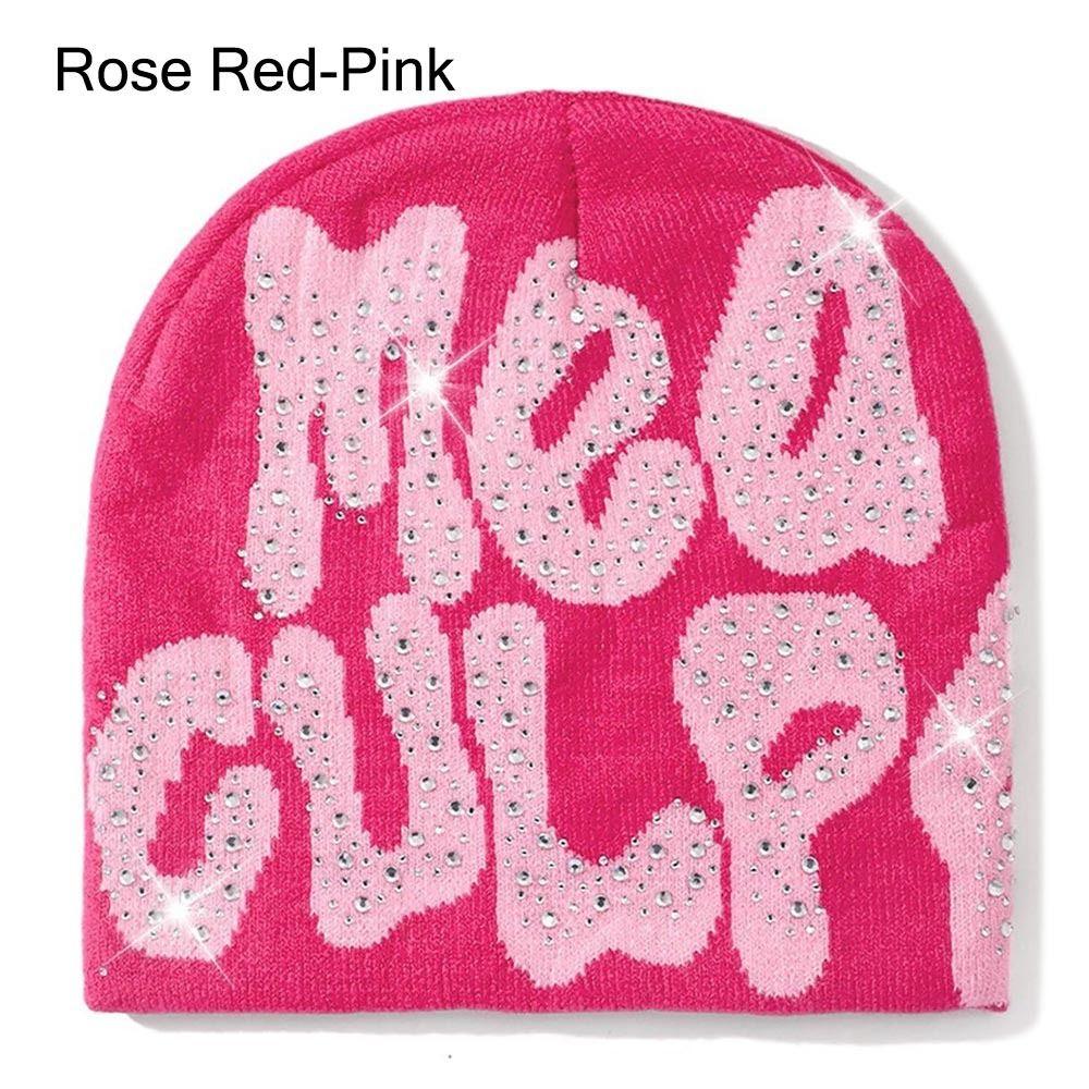 Warm y2k Beanies Hats Knitted Slouchy Cap MEA Culpa Beanies Hat with Rhinestone  for Women Men
