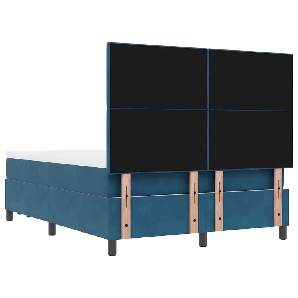 Box Spring Bed with Headboard Dark Blue 190 x 140 cm Velvet