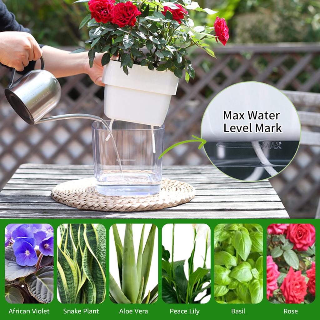 6/3Pcs Self Watering Planter Plastic Automatic Watering Plant Flower Pot For All House Plants, Succulents,Herb, African Violets