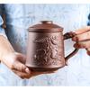 Retro Yixing Dragon Phenix Purple Clay Tea Mug with Lid and Infuser Handmade Ceramic Teacup Office Water Cup Gift Home Drinkware