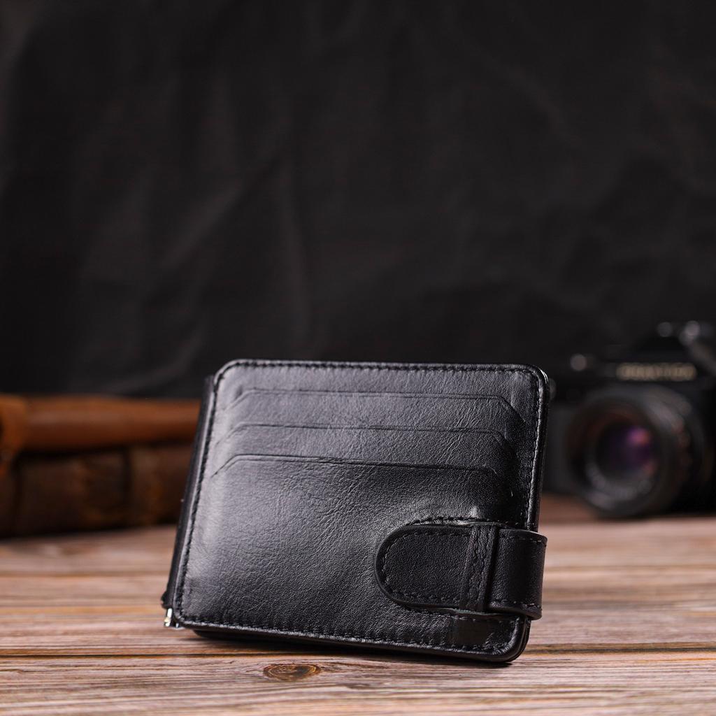 Classic Reliable Money Clip Made of Natural Smooth Leather CANPELLINI 21939 Black