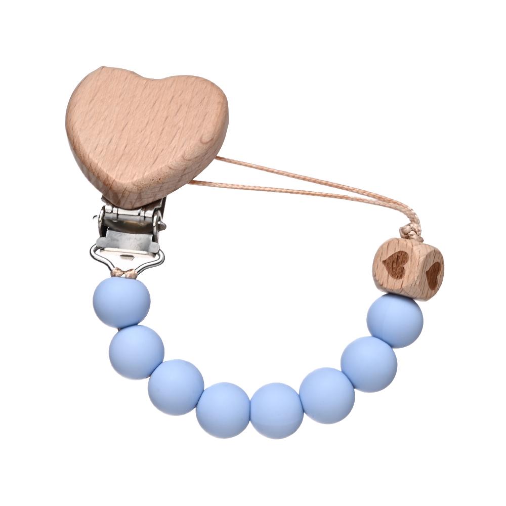 Pendant for Newborn Toys Gift New Beech Wooden Heart Beads Baby Pacifier Chain Clip Silicone Beads Dummy Nipple Holder Teether
