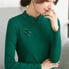 Womens Chinese Style Long Sleeve Thickened Fleece Inner Base T Shirt