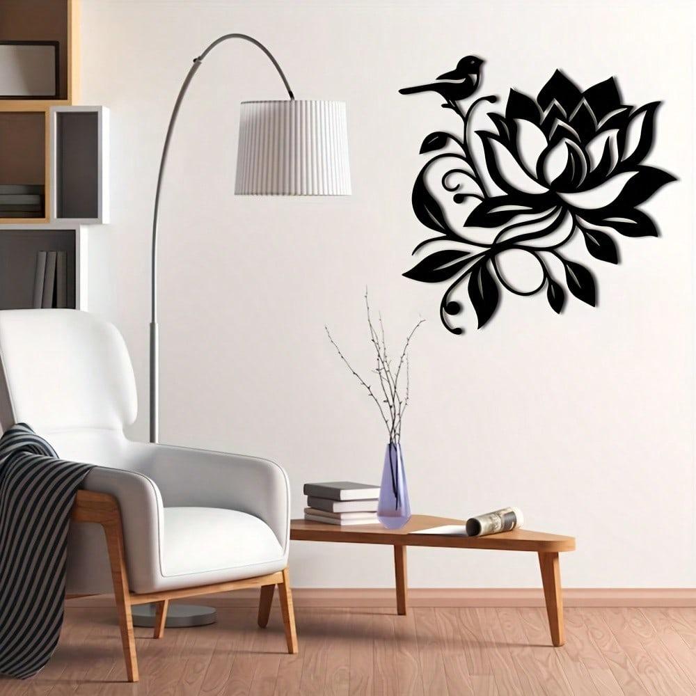 Metal Wall Art of Lotus and Bird Elegant Home Decor for Living Room Bedroom Nature Style Gift