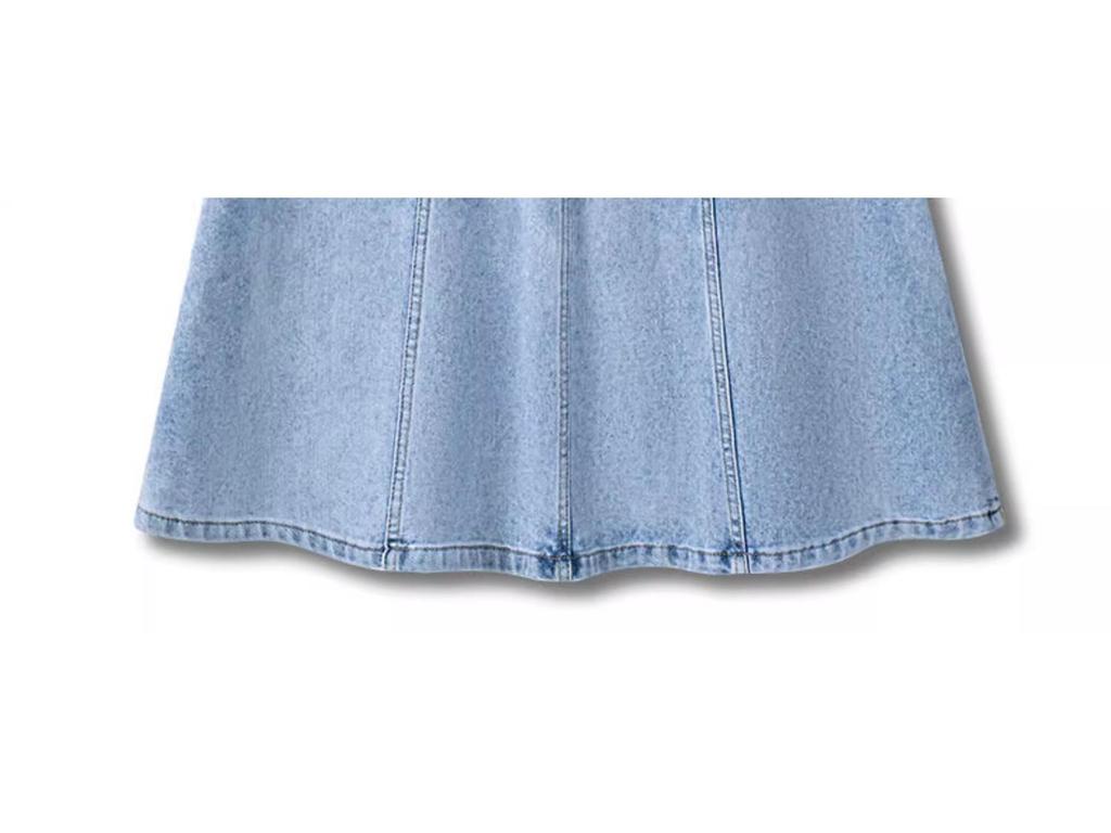 Summer 2025 Light Blue A-Line Denim Midi Skirt for Women - Slimming, Loose Fit, Hip-Covering, Midi Length, Wide Hem