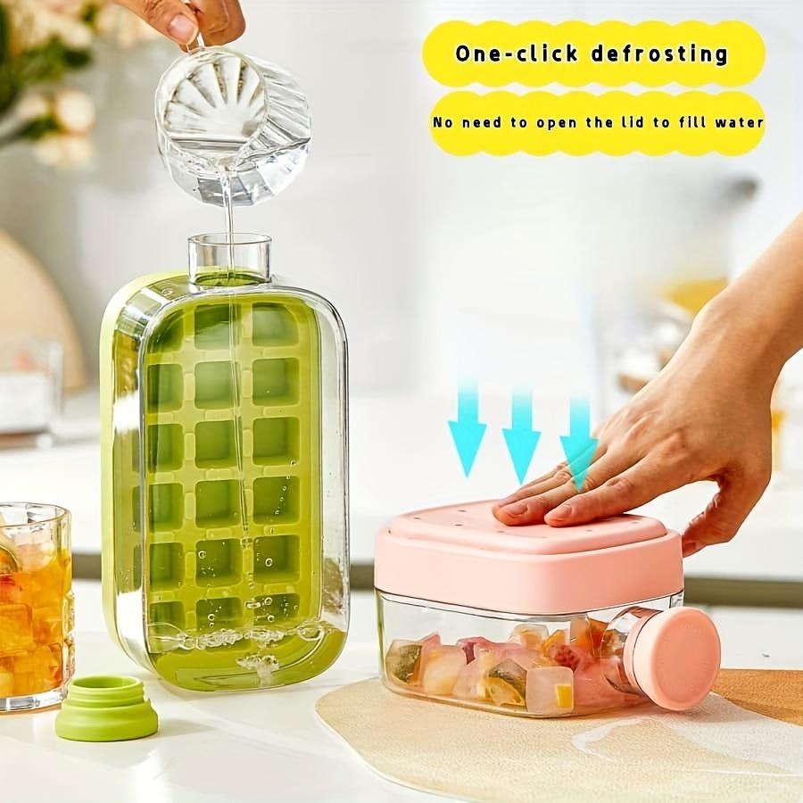 2-in-1 Ice Cube Tray Water Bottle Press Ice Cube Maker Portable Ice Maker Ice Kettle with Lid Ice Making Straw Ice Mould