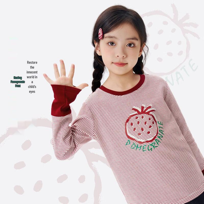 Girl's Long Sleeve Fruit Print Striped Knitted Top
