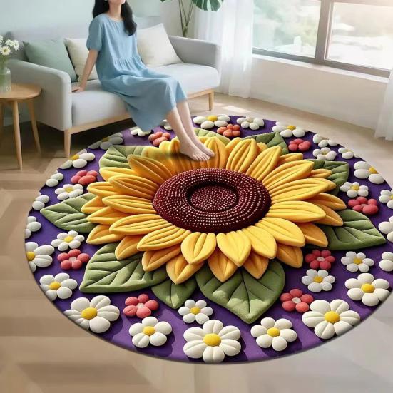 Diatomaceous Earth Floor Mat 3D Sunflower Pattern Plush Quick Drying Non-Slip Absorbent Bath Mat