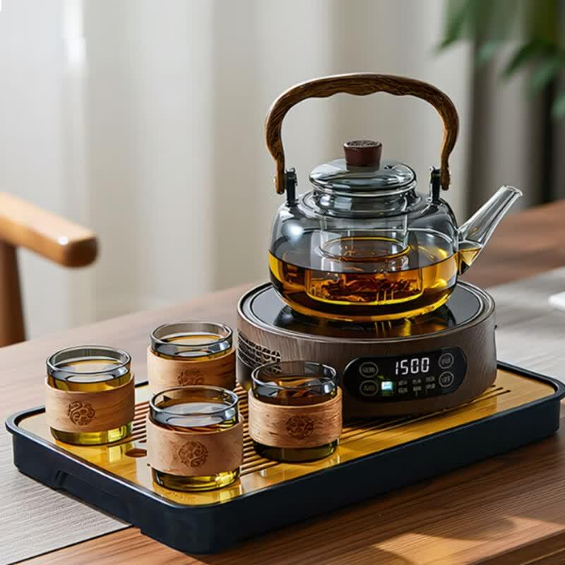Chinese Style Glass Tea Set with Electric Kettle & Ceramic Stove