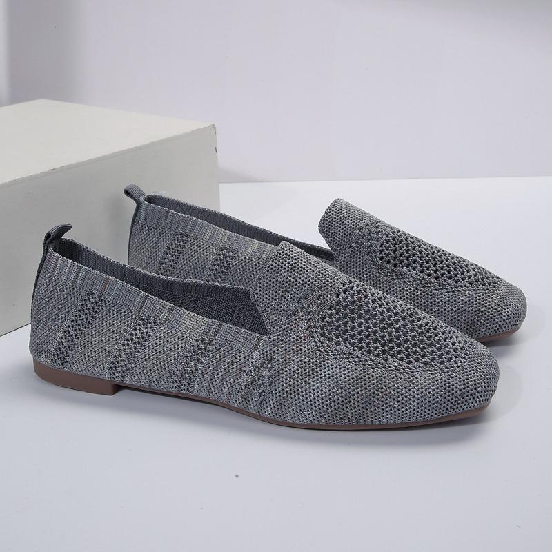 Spring new square head flat bottom fly-woven single shoes women's one-pedal casual shoes