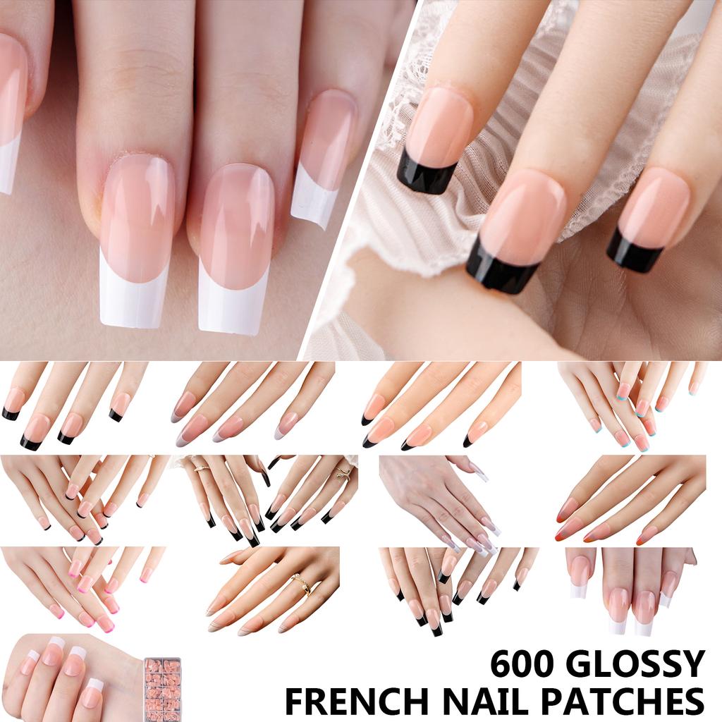 600x Almond False Nails Press On Nail French Tip False Nails Ballerinas Full Cover Stick On Nail Manicures Supplies