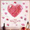 PVC Valentine's Day Window Stickers Love Heart Balloon Shape Pink Red Flower Rose Love Heart Window Decals DIY Waterproof