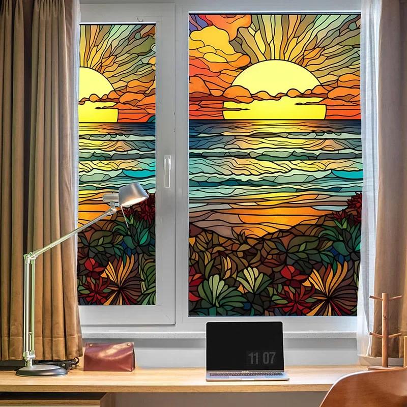 Europäischer Stil Fensterfolien Aufkleber Bunte Folie Vinyl für Glasfenster Buntglas Fensterfolie Haus und Badezimmer