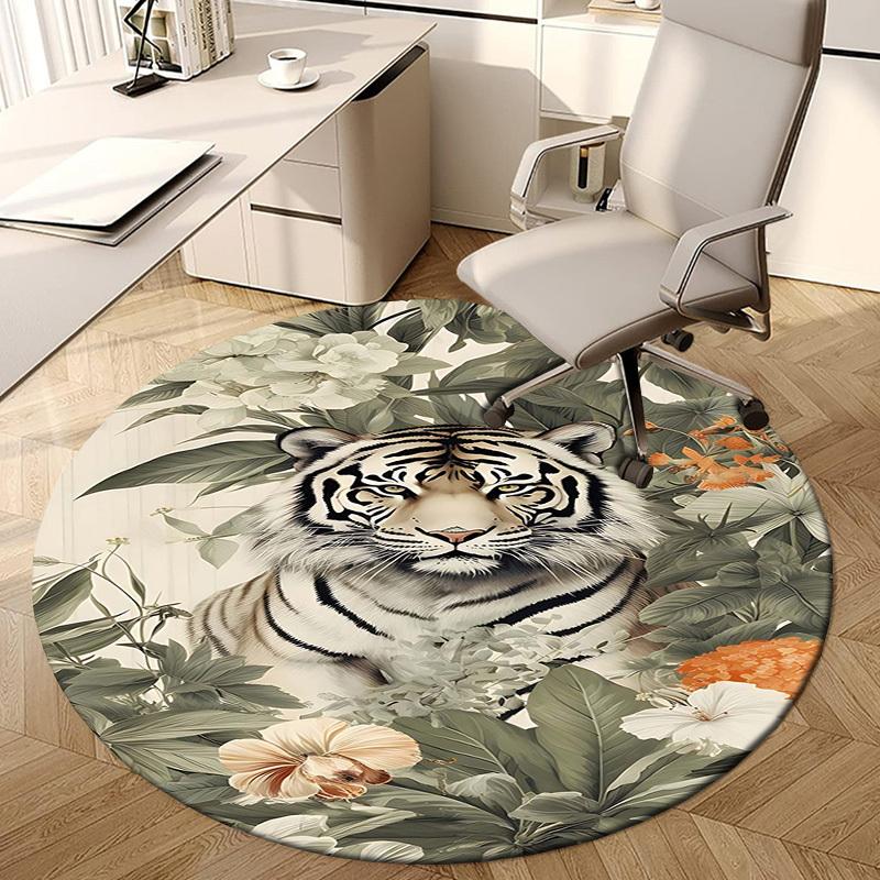 1PC Tiger Flowers Non-Slip Floor Round carpet, Office, family, bedroom, Large Area Rug Indoor Rugs, Vibrant Colors-Z0448