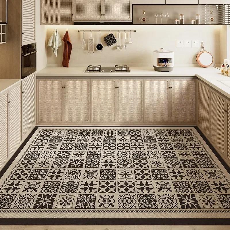 Kitchen Carpet Large PVC Waterproof Rug Non-slip Floor Mat Leather Oil-proof Foot Mats American Retro Style Home Decoration Rugs