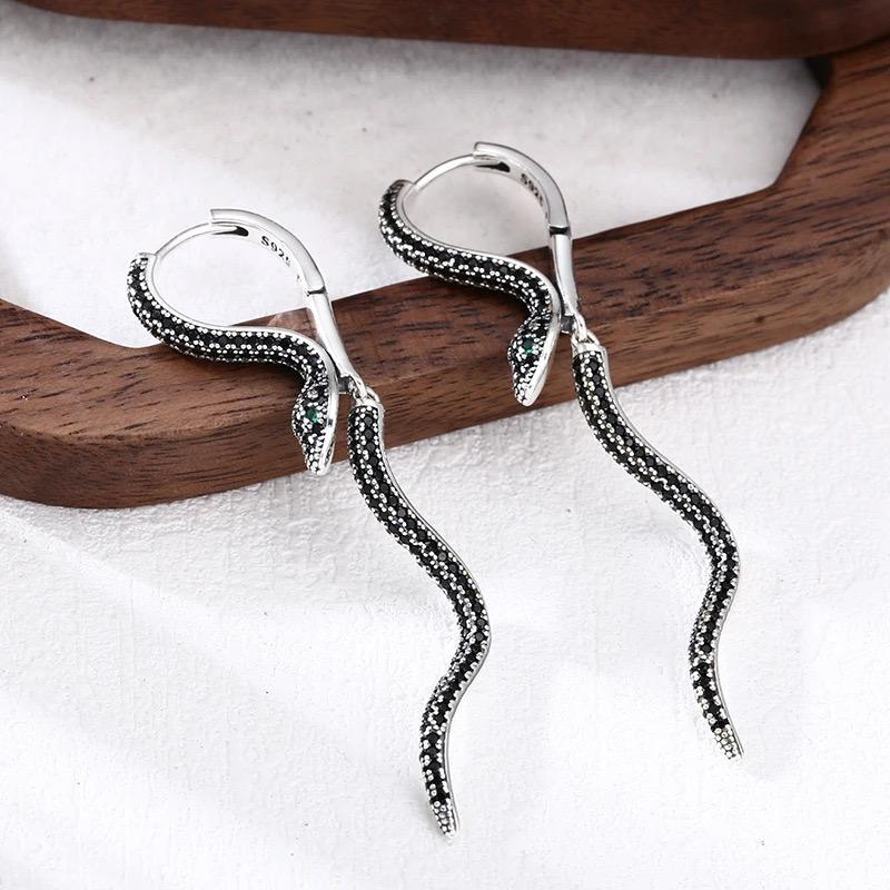 925 Silver Vintage Square Earrings For Women Trendy Retro Snake Earring Jewelry Prevent Allergy Party Accessories Gift
