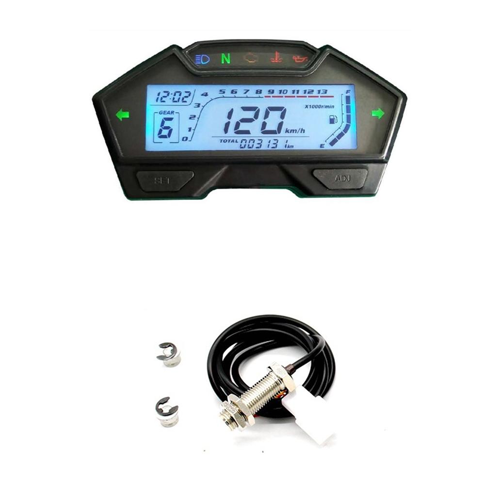 13000RPM 9-16V Motorcycle LCD Digital Speedometer Odometer Gear Indicator Meter