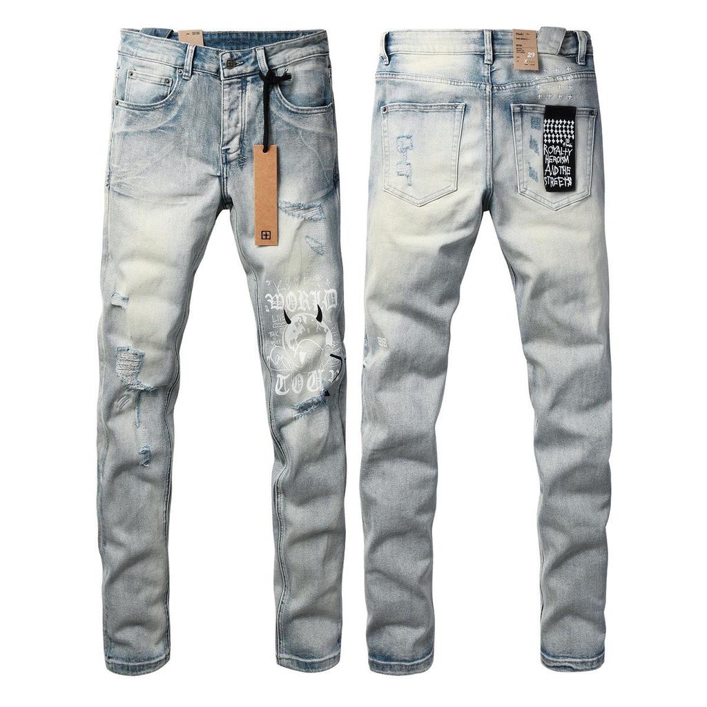 GLYDE Washed Slim Fit Skinny Jeans Ripped Stretch Denim Casual Pants Streetwear Trousers