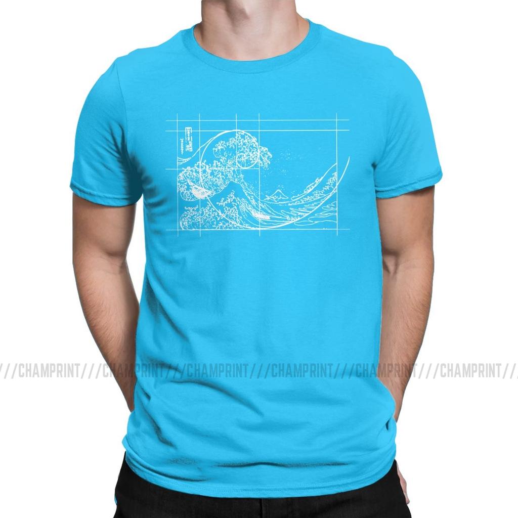 Hokusai Meets Fibonacci Sequence Golden Ratio Men S T Shirt Math Technical Geek Casual Tees Round