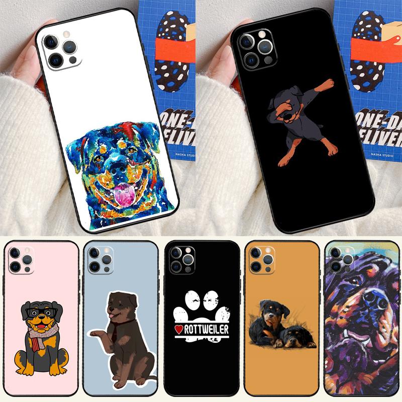 Cartoon Rottweiler Dog Case For Apple iPhone 15 16 14 13 12 11 Pro Max Mini XR 15 16 Plus 16e Protective Cover