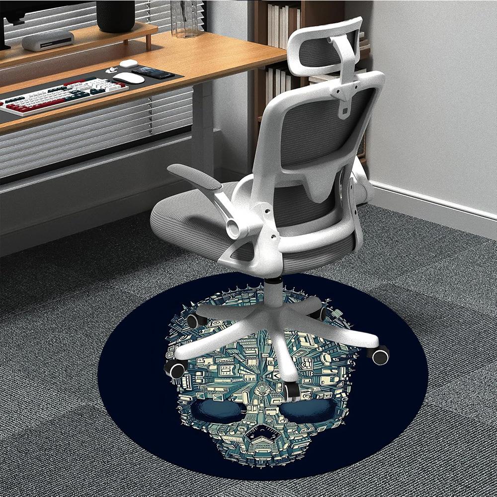 

1pc Skull Cityscape Office Round Area Rug, Indoor Mat Suitable For Office, Under Office Chairs Bedroom Living Room Home Decor, Room Deco 80cm