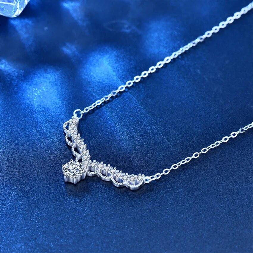 S925 Sterling Silver Antler Deer Horn Pendant Necklace 0.5CT Moissanite Christmas Holidays Brand Jewelry For Woman