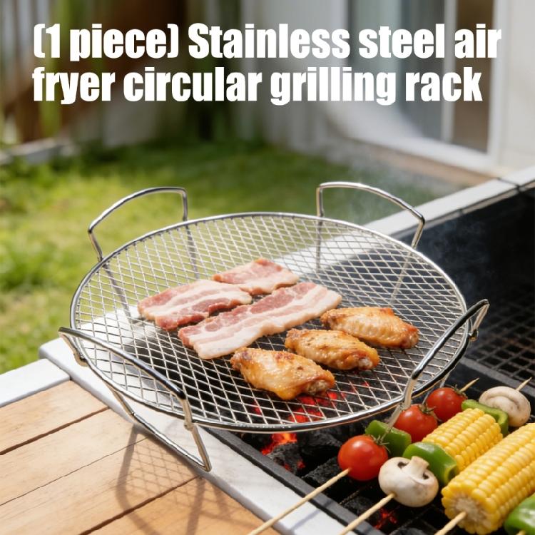 Round Grilling Rack for Air Fryers Stainless Steels 20Cm Mesh Wire Rack with Raised Legs and Side Handle for Reheating Snacks, Meals, and Drained Food