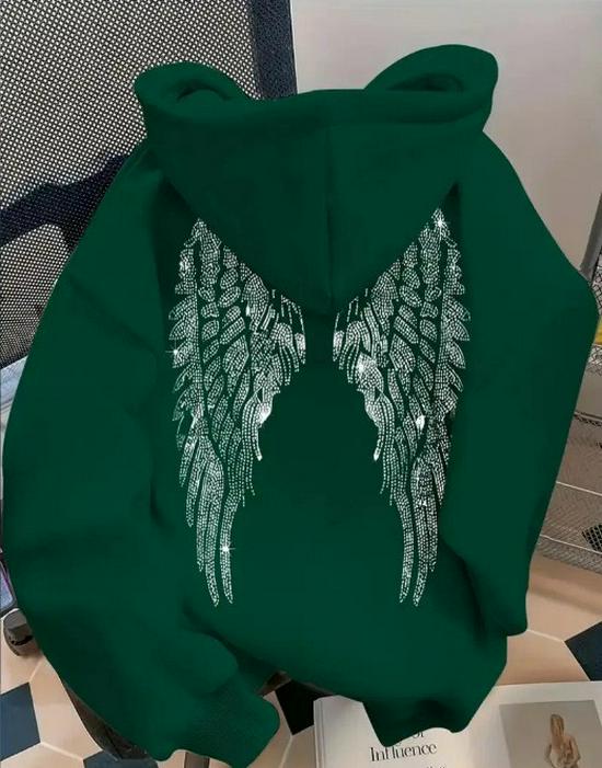 Trendy Wing Print Casual Loose Hoodie