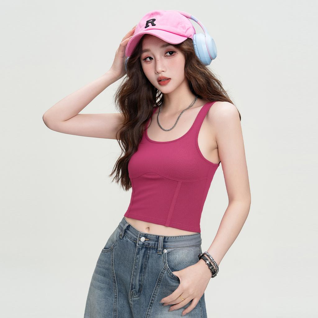 Summer Trendy Hot Girl Fashion Vest Strap Slimming Sleeveless Solid Color Slimming Bottom Top