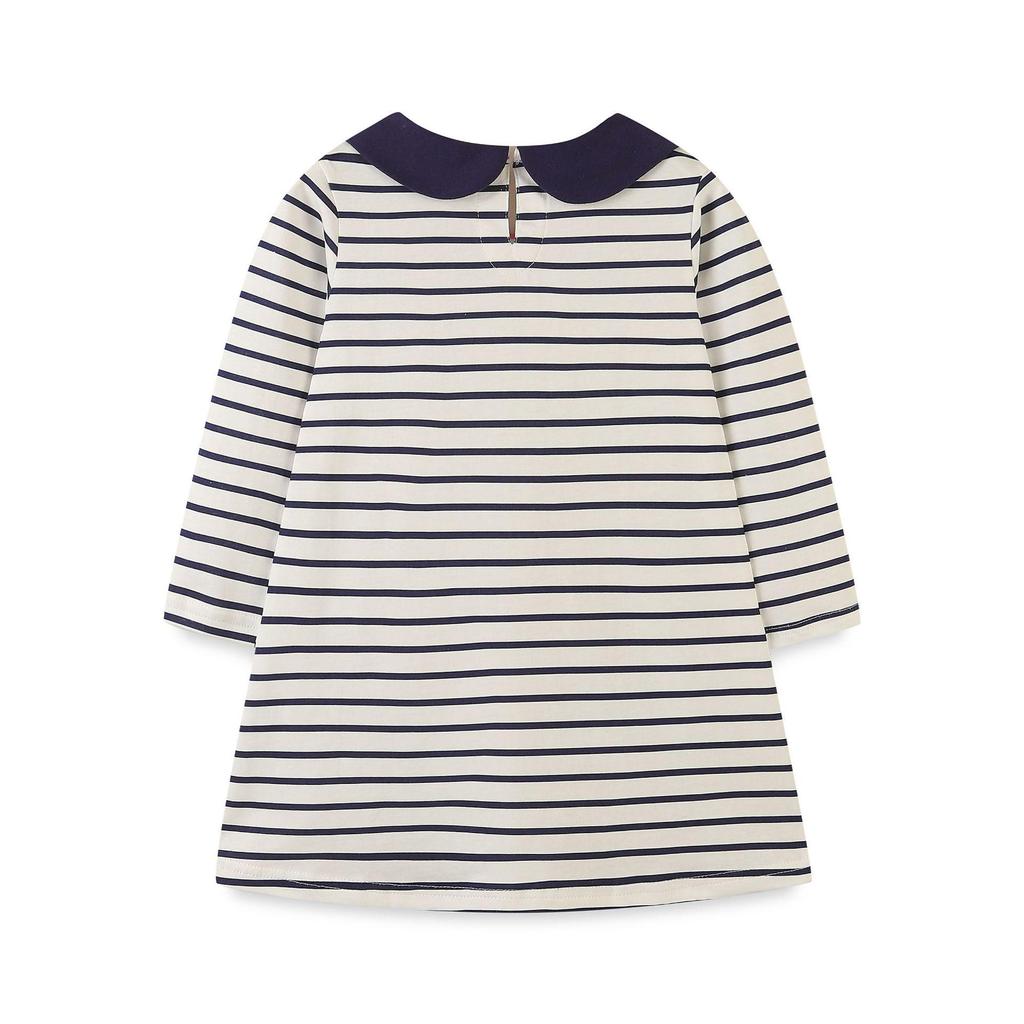 European Style Striped Princess Dress for Girls with Lapel and Embroidery – Long Sleeve Toddler Dress